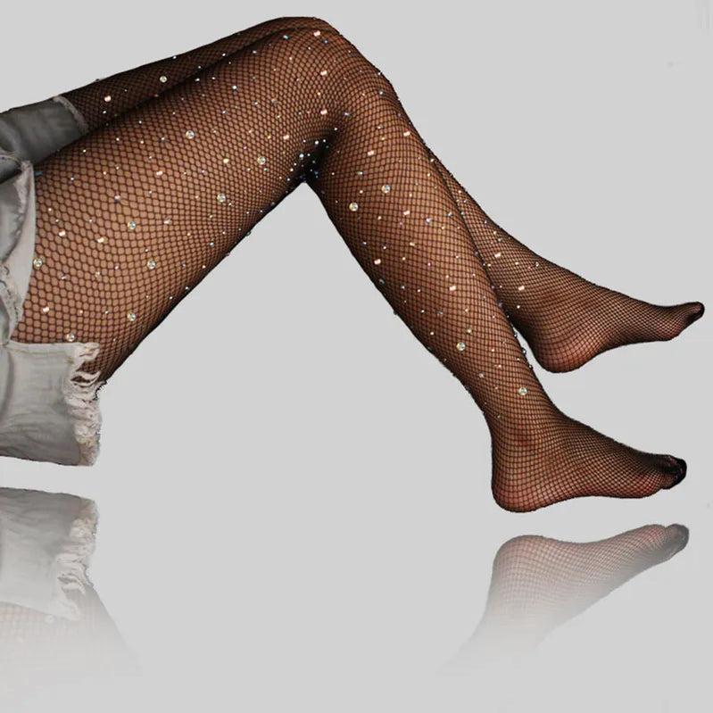 Sexy feminino malha meia-calça senhoras strass glitter collants diamantes cristal meia-calça de alta qualidade fina kingsize meias arrastão 