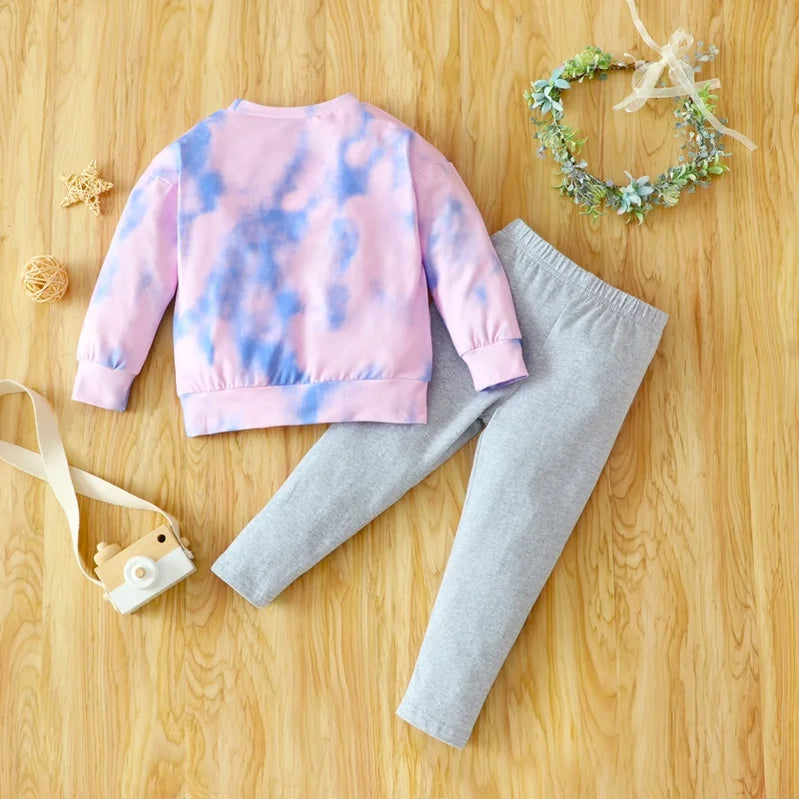 Fall Girls Clothing Sets Kids Clothes 2 Pcs Sets Tie Dye Long Sleeve Sweater Tops+solid Long Pants Fashion Girls Outfits 1-6Y