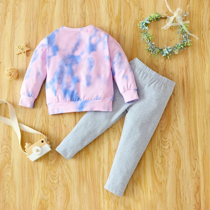 Fall Girls Clothing Sets Kids Clothes 2 Pcs Sets Tie Dye Long Sleeve Sweater Tops+solid Long Pants Fashion Girls Outfits 1-6Y