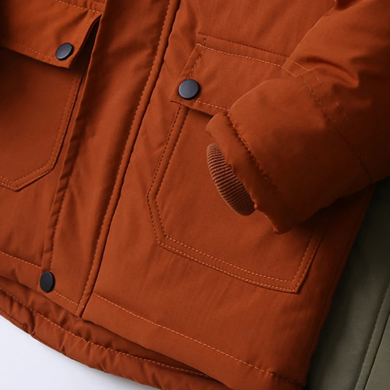 Boys Coats Autumn Winter Fashion Hooded Fur Children's Plus Velvet Warming Cotton Outerwear For Kids Jacket 5-14 Years