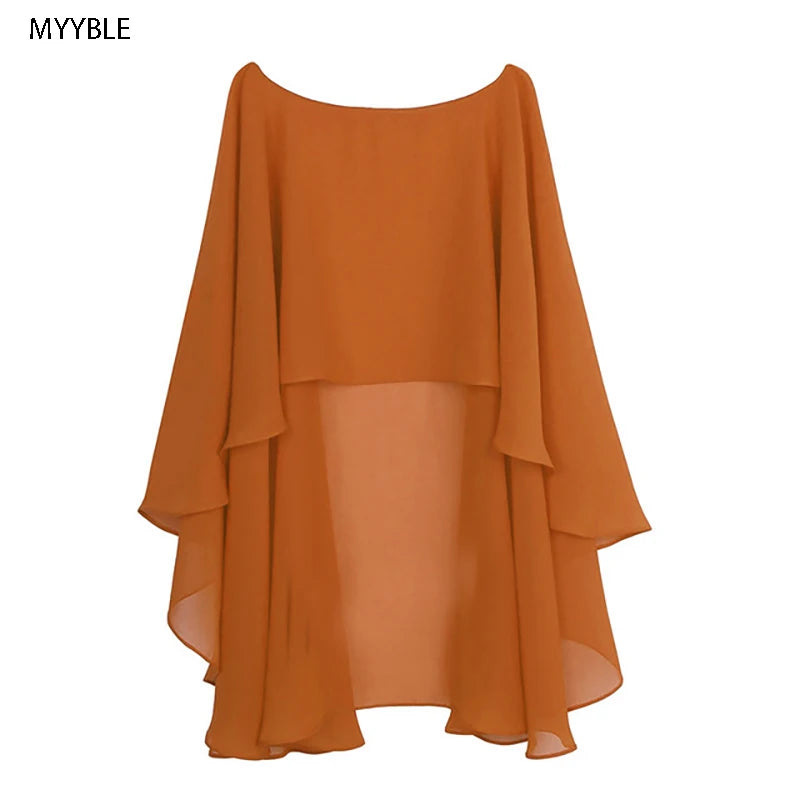 Womens Ladies Soft Wedding Capes Wedding Jacket Wraps Chiffon Shrug Bridal Bolero Long Shawl and Wraps Evening Wedding Cover Up Orange