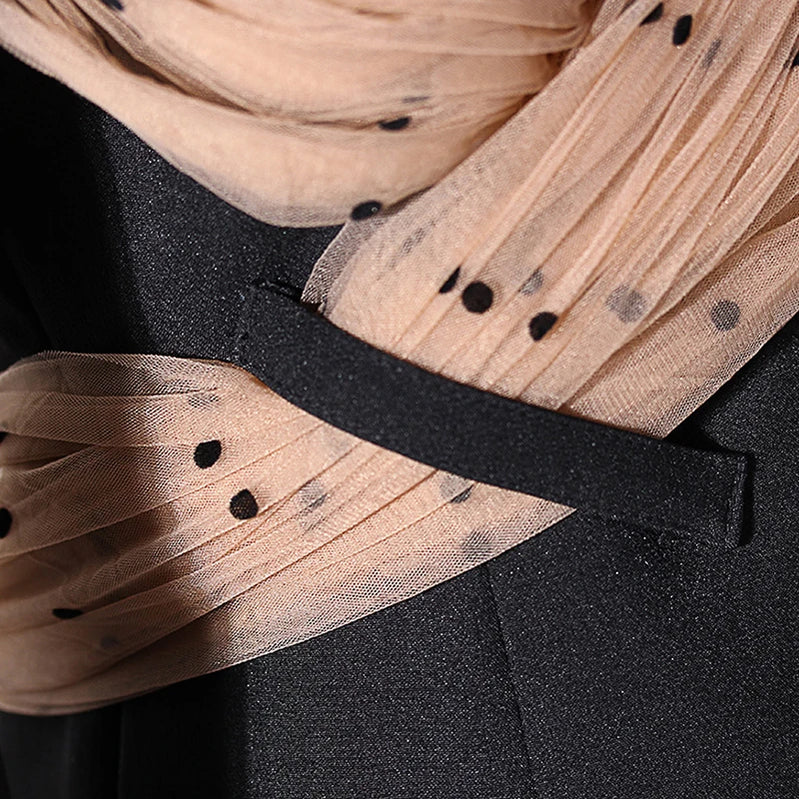 Casual Patchwork Dot Mesh Blazer For Women Notched Long Sleeve Backless Blazers Female Fashion Clothing