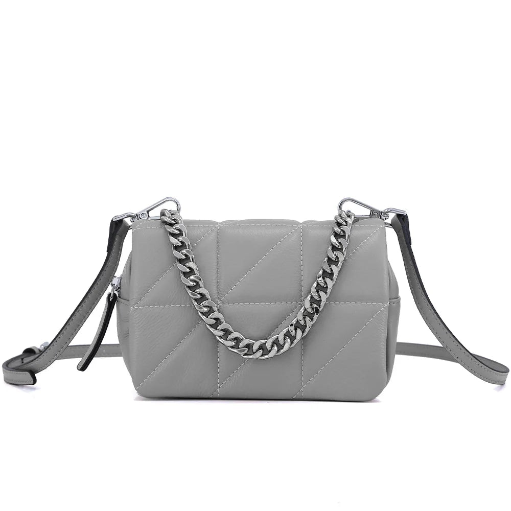 Fashion Chain Small Crossbody Bag for Women Soft Leather Shoulder Bag Design Diamond Lattice Handbag Square Messenger Bags Grey