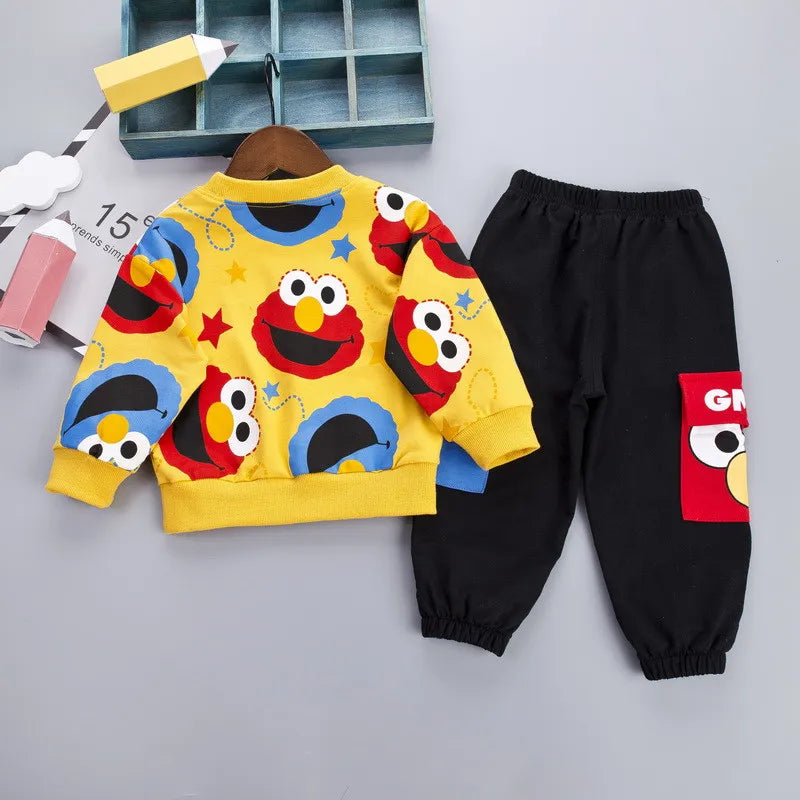 Spring Baby Boys Girls Casual Clothes Kids Cartoon T-Shirt Pants 2Pcs/Sets Infant Cotton Clothing Set Children Fashion Tracksuit Orange
