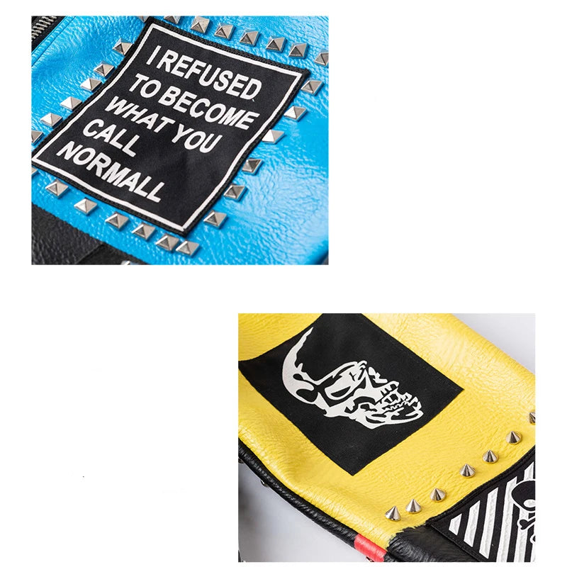 Men Leather Jacket 2024 Fashion Motorcycle Style Studded Punk Rock Cool Zipper Streetwear Biker Coats