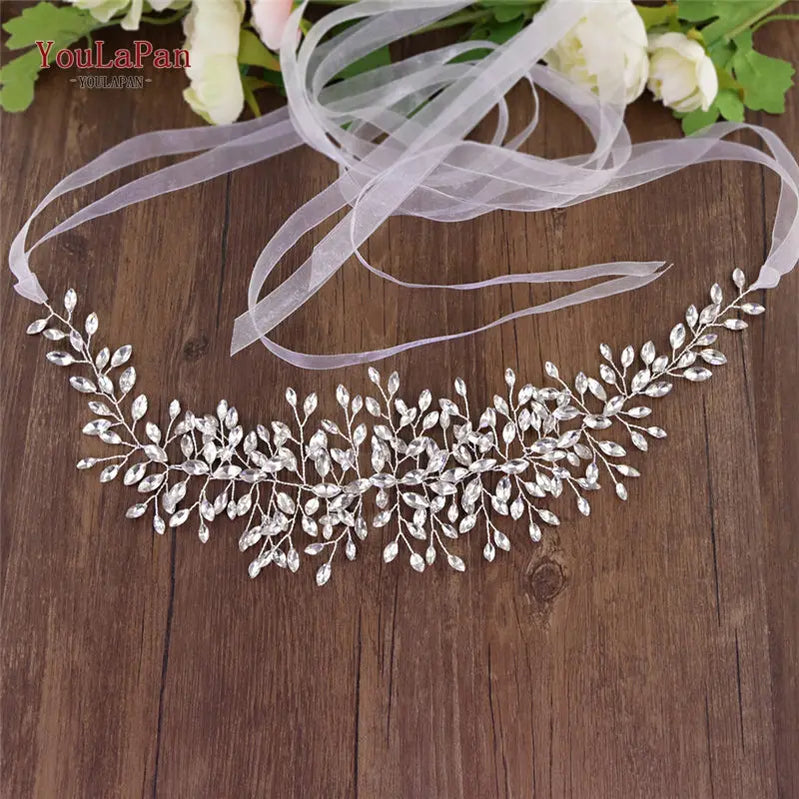 YouLaPan Fast Shipping Wedding Dress Belt Bridal's Belt Rhinestone Belt Wedding Bridal Sash Belt Silver Crystal Belt SH237 White organza