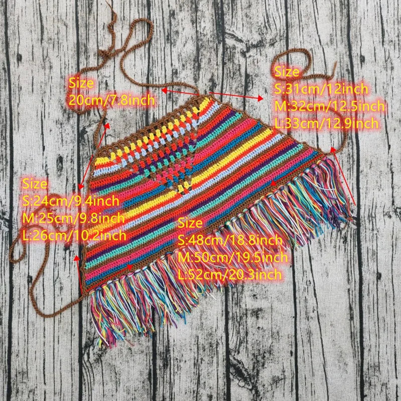 Handmade Crochet Colours Stripes in the Holi Top Sexy Bikini Top Beach Women Tassel Swimwear Top