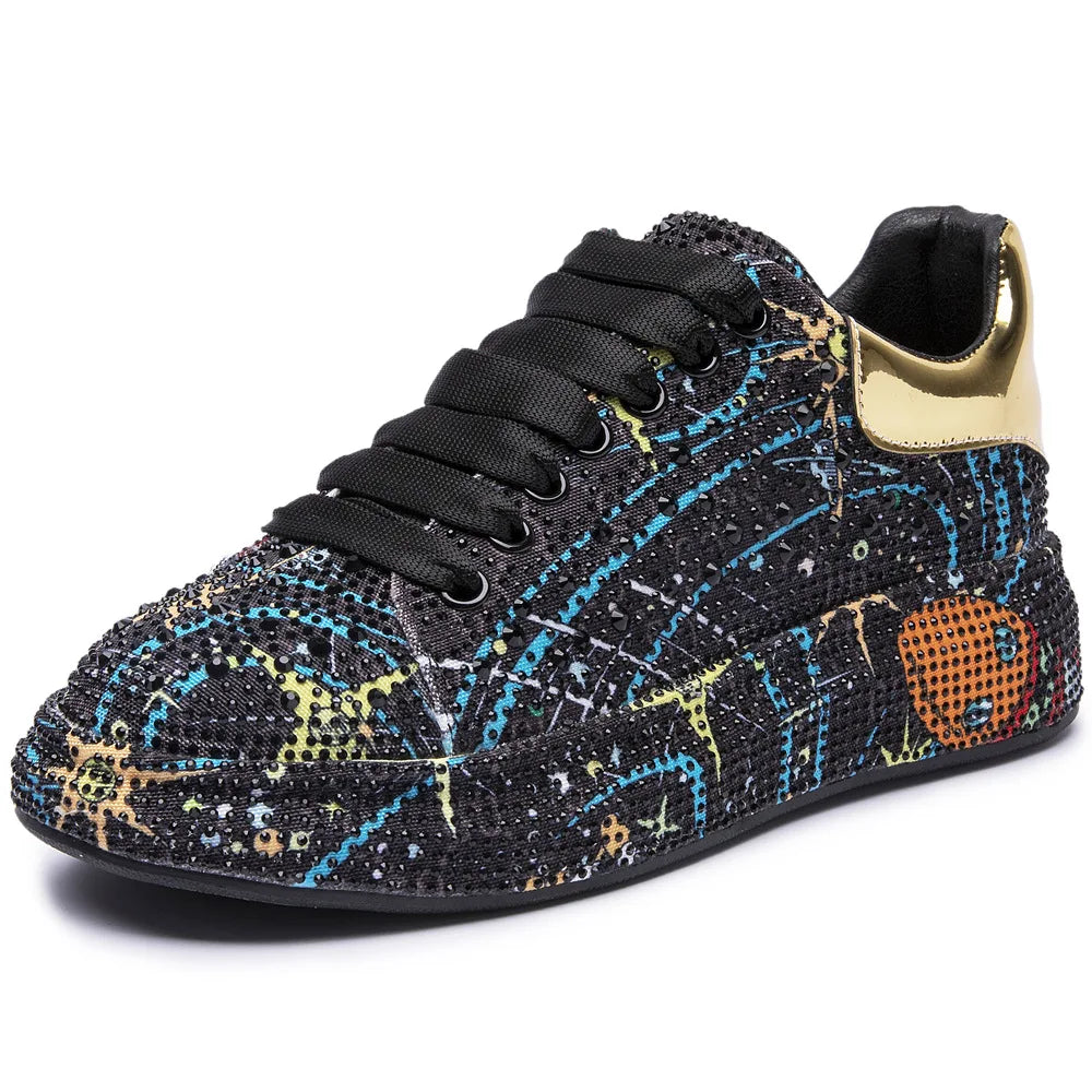 Sneakers Women Skate Shoes Big Size New Rhinestone Women Loafers Platform Fashion Shiny Women's Casual Shoes Black