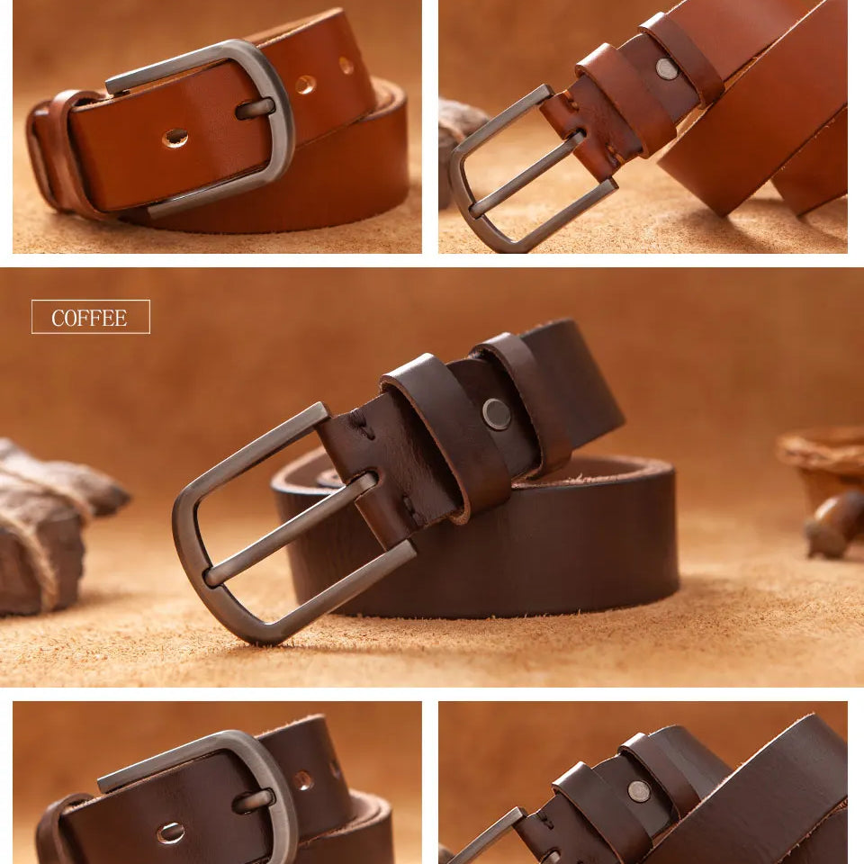 Top Cow genuine leather belts for men luxury designer high quality fashion style vintage brown cowboy male belt