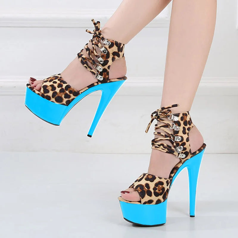 Fashion Shoes Women Stripper Shoes Platform Sandals Girls Leopard Clear High Heels Shoes Strap Sandal Femmes Sandales