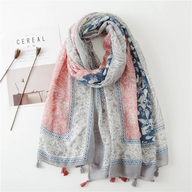 2023 Fashion Paisley Abstract Floral Tassel Viscose Shawl Scarf Lady High Quality Wrap Thin Pashmina Stole Muslim Hijab 180*90Cm 8
