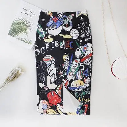 Women's Pencil Skirt High Waist Slim Skirts Print New Large Size Japan Cartoon Summer Young Girl Female Falda Sexy & Club Black