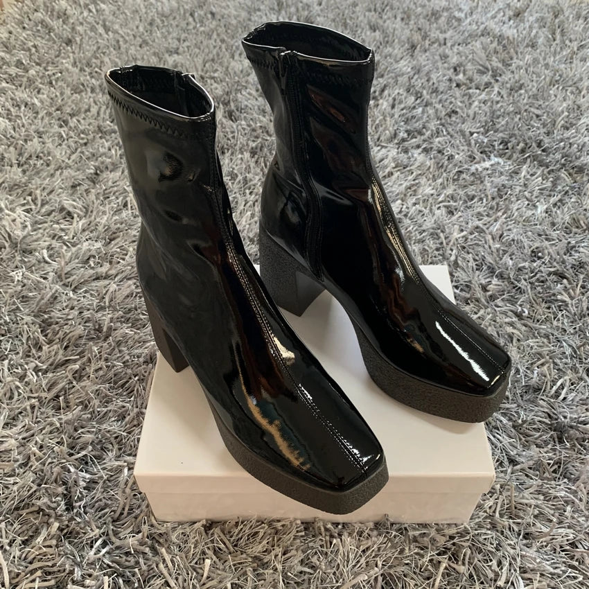 Ankle Boots Women Platform Boots Female Fashion Short Boot Black Chunky High Heel Women Shoes Big Size 42 FSTDX black