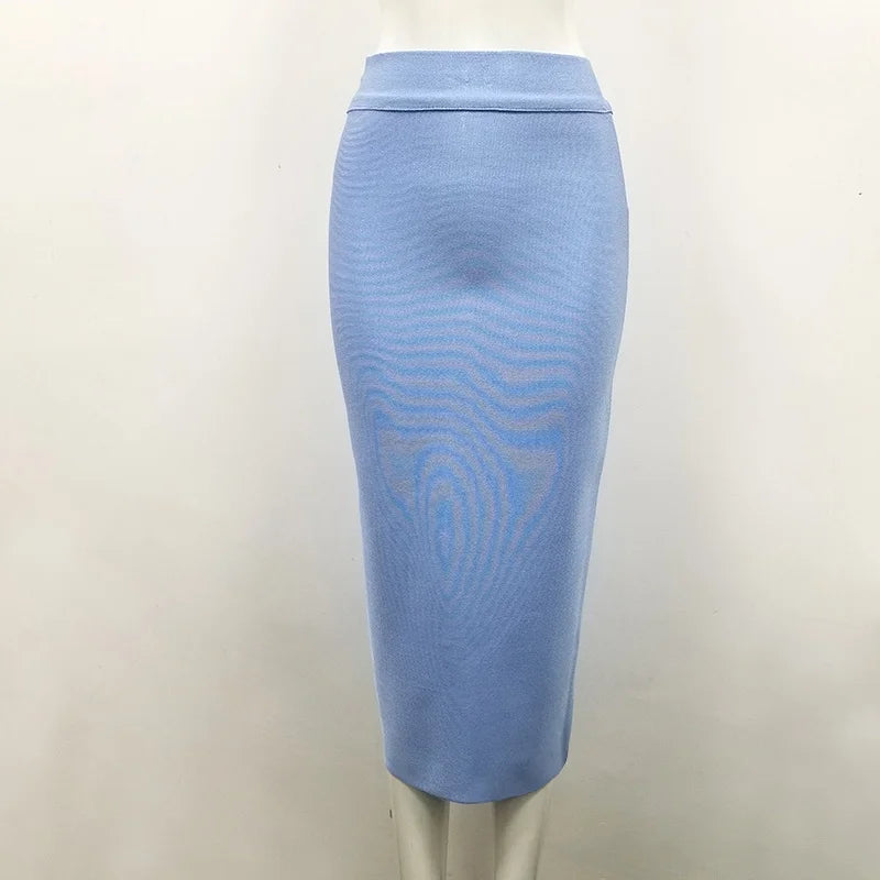 Women Candy Color Sexy Neon Green Brown Orange Yellow Knee Length Bandage Pencil Skirt 2020 Designer Skirt Faldas 78cm