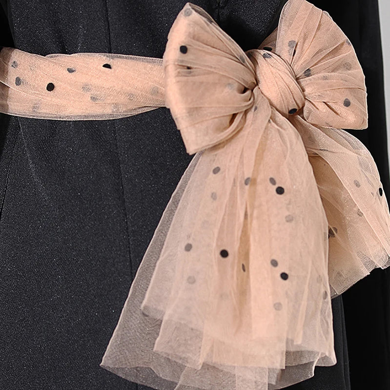 Casual Patchwork Dot Mesh Blazer For Women Notched Long Sleeve Backless Blazers Female Fashion Clothing