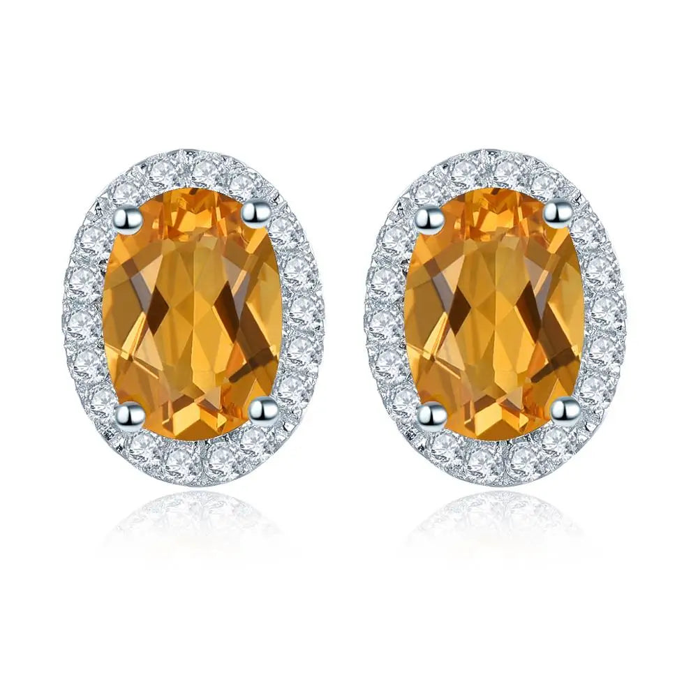 Hutang 2.06ct Genuine Rhodolite Garnet 925 Silver Stud Earrings Solid 925 Sterling Silver Fine Elegant Jewelry for Women Citrine