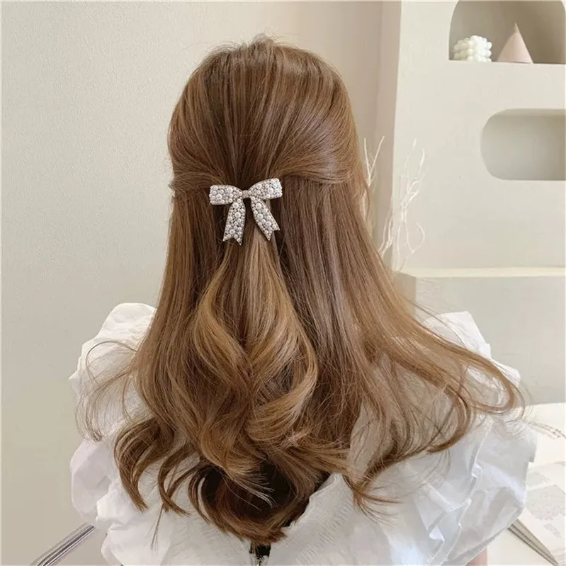 2021 New Korean Sweet Simulated Pearl Bowknot Hairpins Barrettes For Women Fashion Hair Accessories Hair Clips