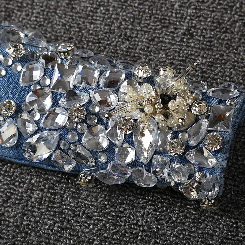 Bling Rhinestone Skinny Jeans Women Pencil Stretch Pants Luxury Diamond Handmade Beaded Elastic Denim Jeans Top Fashion
