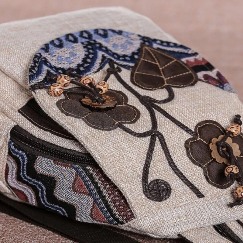 Vintage Cotton Fabric Backpacks for Women Lightweight Leisure Rucksacks Girls Applique Ethnic Travel Bags сумка женская Рюкзаки