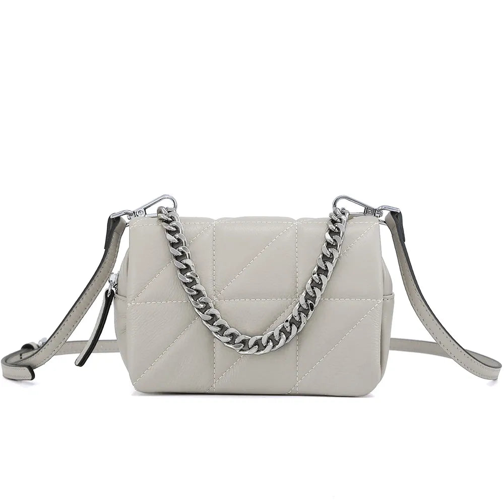 Fashion Chain Small Crossbody Bag for Women Soft Leather Shoulder Bag Design Diamond Lattice Handbag Square Messenger Bags Beige