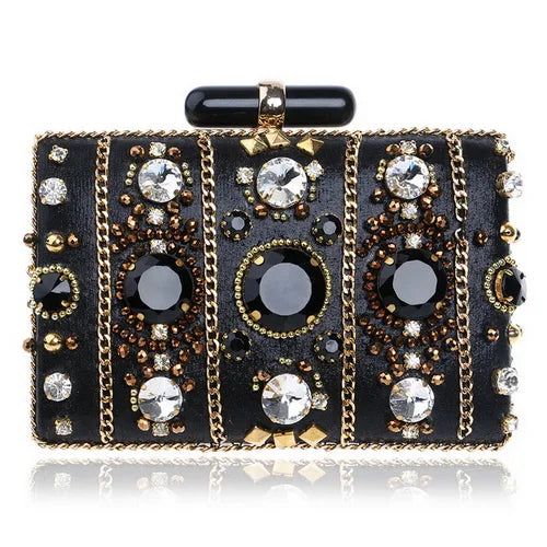 SEKUSA Women's Crystal Evening bag Retro Beaded Clutch Bags Wedding Diamond Beaded Bag Rhinestone Small Shoulder Bags YM1144black