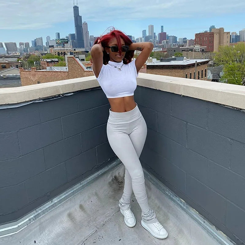 Y2K Pants Streetwear Women Legging Fashion Solid Ruched Stacked High Waist Sweatpants Casual Trousers Pencil Pants Jogging 2023