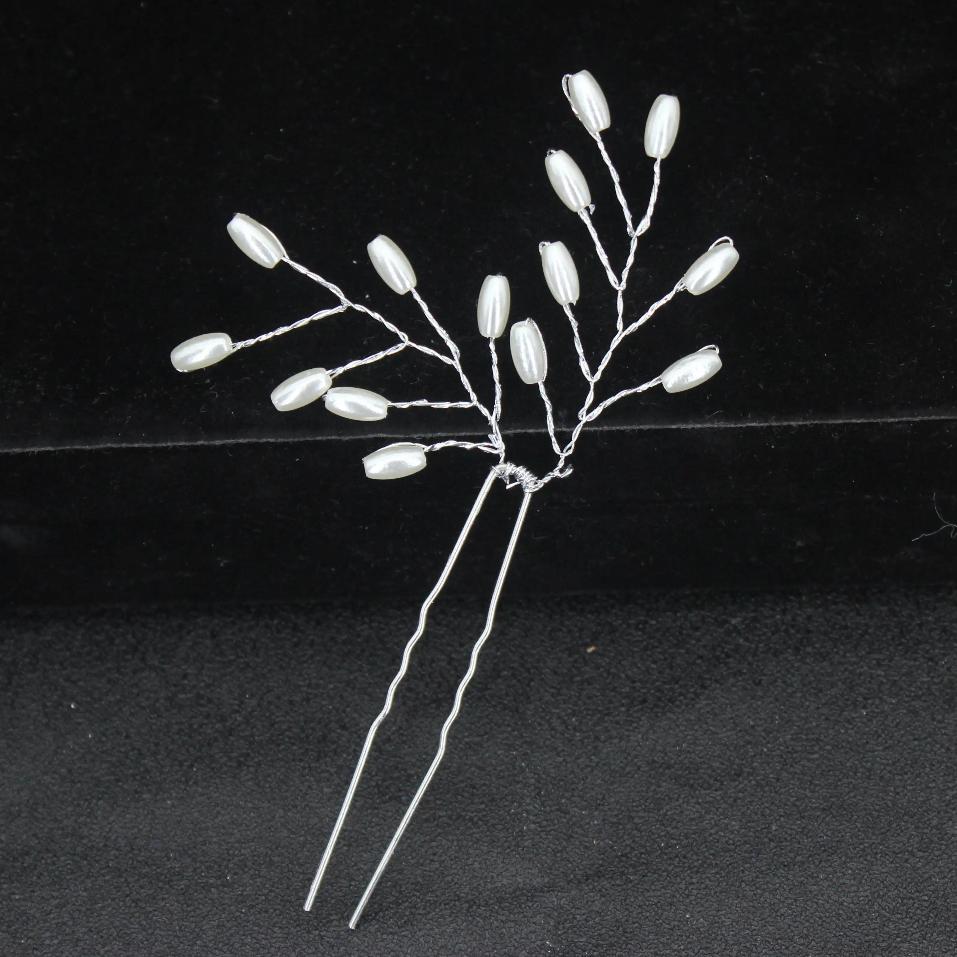 Women U-shaped Pin Metal Barrette Clip Hairpins Simulated Pearl Bridal Tiara Hair Accessories Wedding Hairstyle Design Tools Silver 1pc