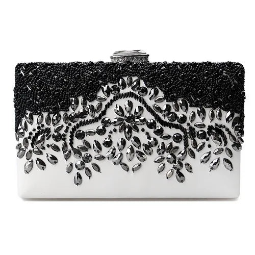 SEKUSA Women's Crystal Evening bag Retro Beaded Clutch Bags Wedding Diamond Beaded Bag Rhinestone Small Shoulder Bags YM1001black