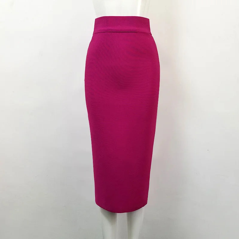 Women Candy Color Sexy Neon Green Brown Orange Yellow Knee Length Bandage Pencil Skirt 2020 Designer Skirt Faldas 78cm