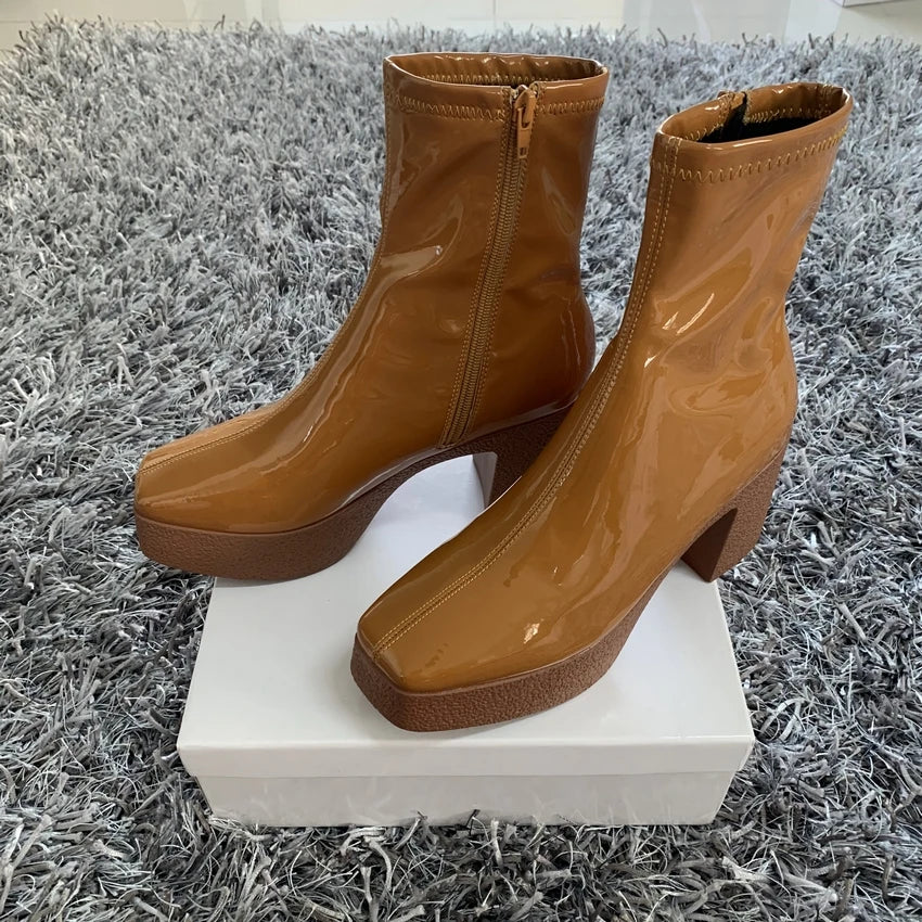 Ankle Boots Women Platform Boots Female Fashion Short Boot Black Chunky High Heel Women Shoes Big Size 42 FSTDX brown