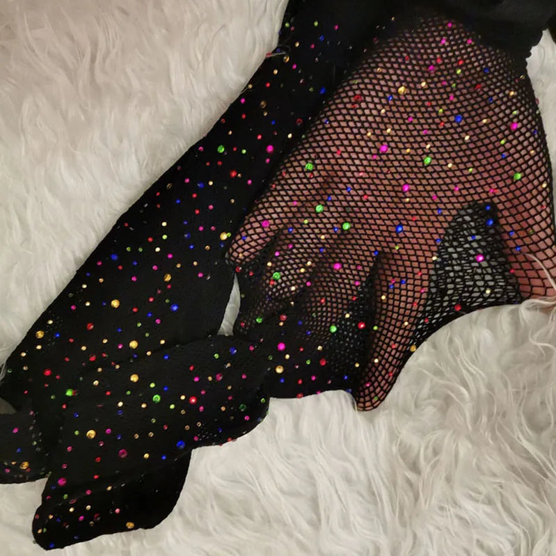 Sexy Glitter Small Mesh Thin Pantyhose Women Individuality Shiny Fishnet Tights Sell Well black colorful one size
