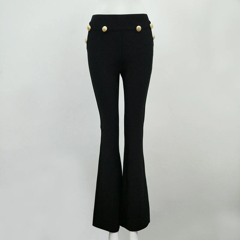 Celebrity Black White Red Rayon Bandage Flare Pants Fashion Bodycon Pant