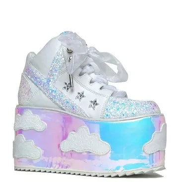 Colorful clouds Platform Shoes For Woman Punk Style Lace-up High Heel Wedges Shoes Sweet Women Ankle Boots For Mujer Shoes 2025