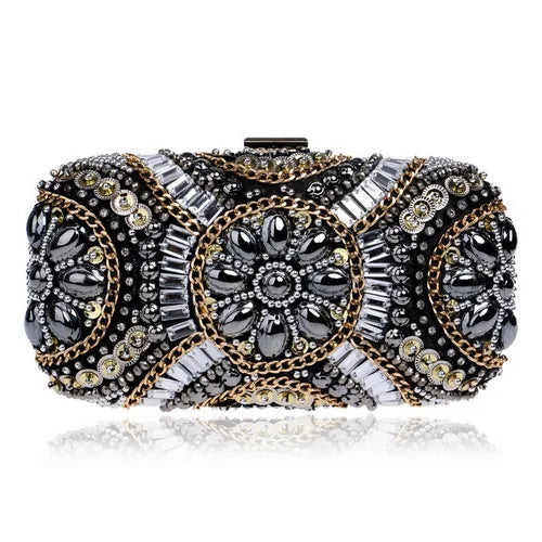 SEKUSA Women's Crystal Evening bag Retro Beaded Clutch Bags Wedding Diamond Beaded Bag Rhinestone Small Shoulder Bags YM1142black