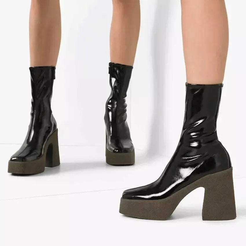 Ankle Boots Women Platform Boots Female Fashion Short Boot Black Chunky High Heel Women Shoes Big Size 42