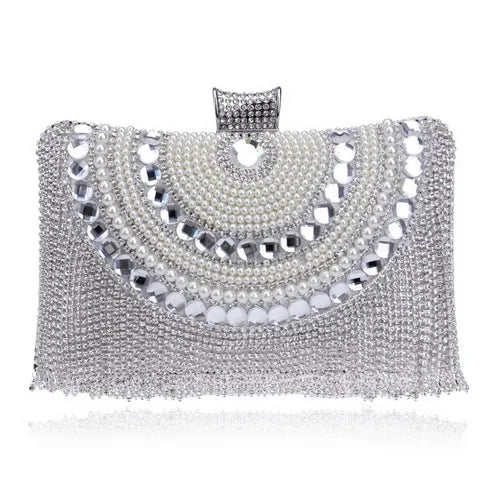 Rhinestones Tassel Clutch Diamonds Beaded Metal Evening Bags Chain Shoulder Messenger Purse Evening Bags For Wedding Bag YM1074silver Mini(Max Length<20cm)