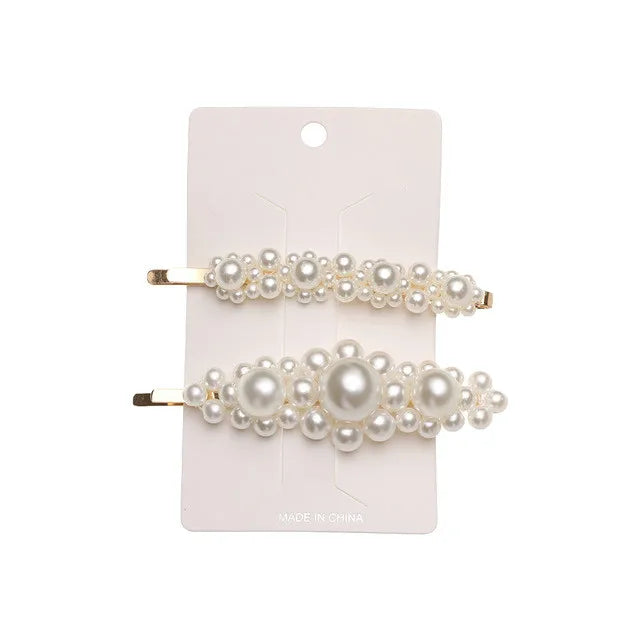 5Pcs/Set Fashion Pearl Hair Clip Snap Button Hair Pins for Women Sweet Pearl Hairpin Hair Clips Jewelry Lady Barrette Stick 17 Gold color