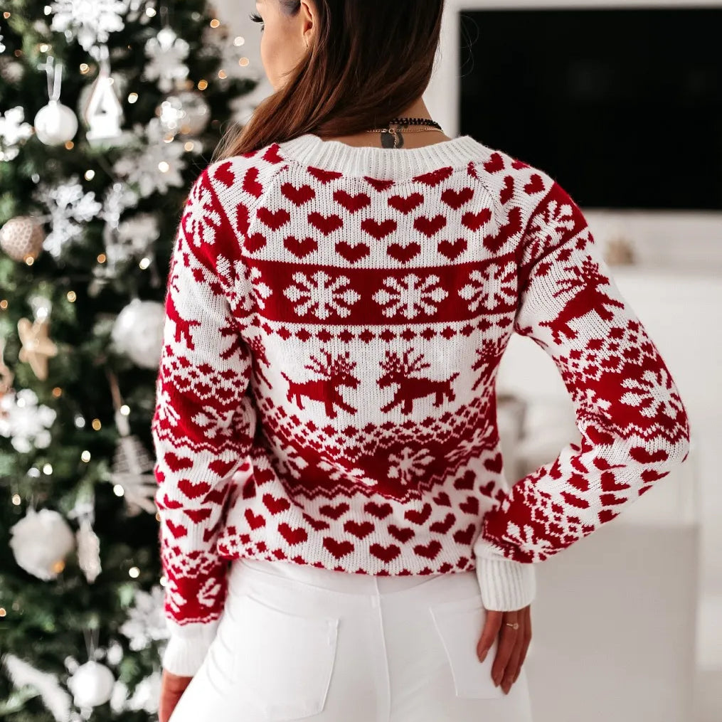 New Winter Christmas Women Sweaters Pullover Tops Casual Long Sleeve Print Knitted Sweater Women Clothes