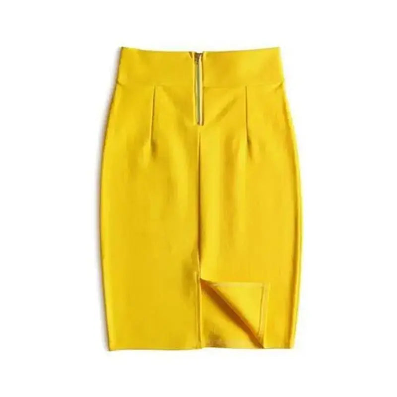 Faldas Mujer Moda 2022 Fashion High Waist Black Bodycon Skirts Midi Zipper Elastic Korean Elegant Sexy Y2k Office Pencil Skirt Yellow One Size