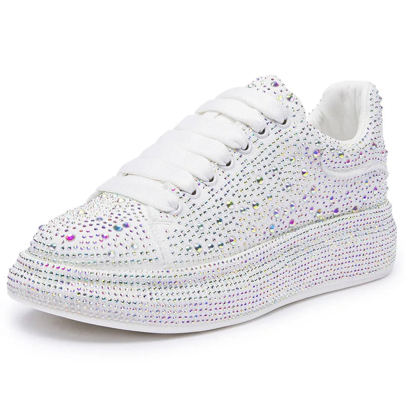 Sneakers Women Skate Shoes Big Size New Rhinestone Women Loafers Platform Fashion Shiny Women's Casual Shoes White