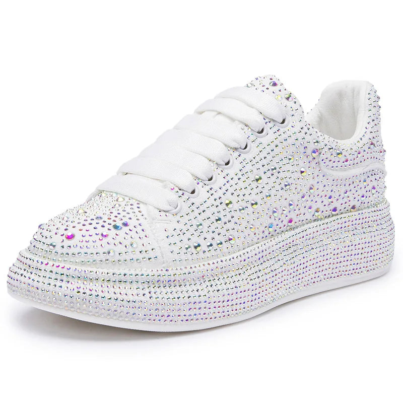 Sneakers Women Skate Shoes Big Size New Rhinestone Women Loafers Platform Fashion Shiny Women's Casual Shoes White