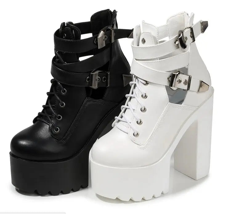 New 15CM Motorc boots sexy super high-heeled waterproof platform lace-up high heels nightclub catwalk thick with short boot