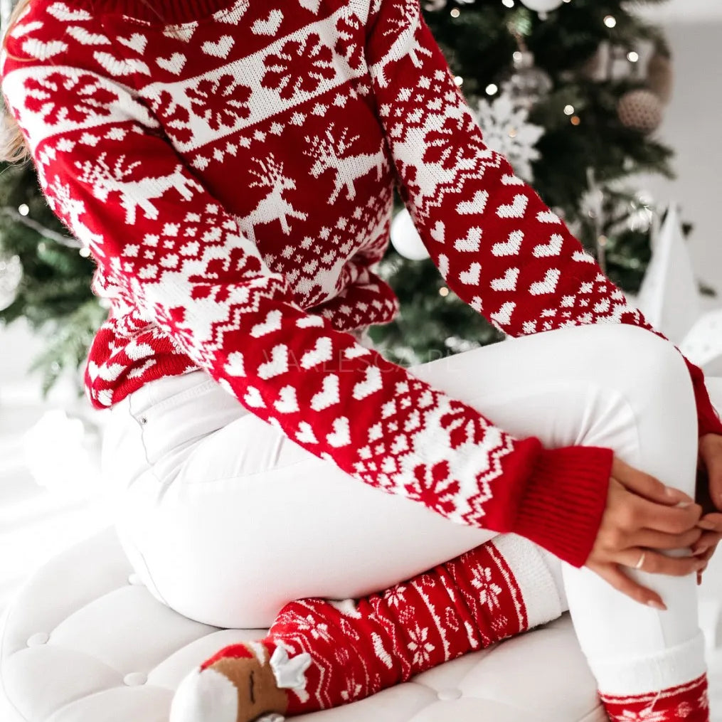 New Winter Christmas Women Sweaters Pullover Tops Casual Long Sleeve Print Knitted Sweater Women Clothes
