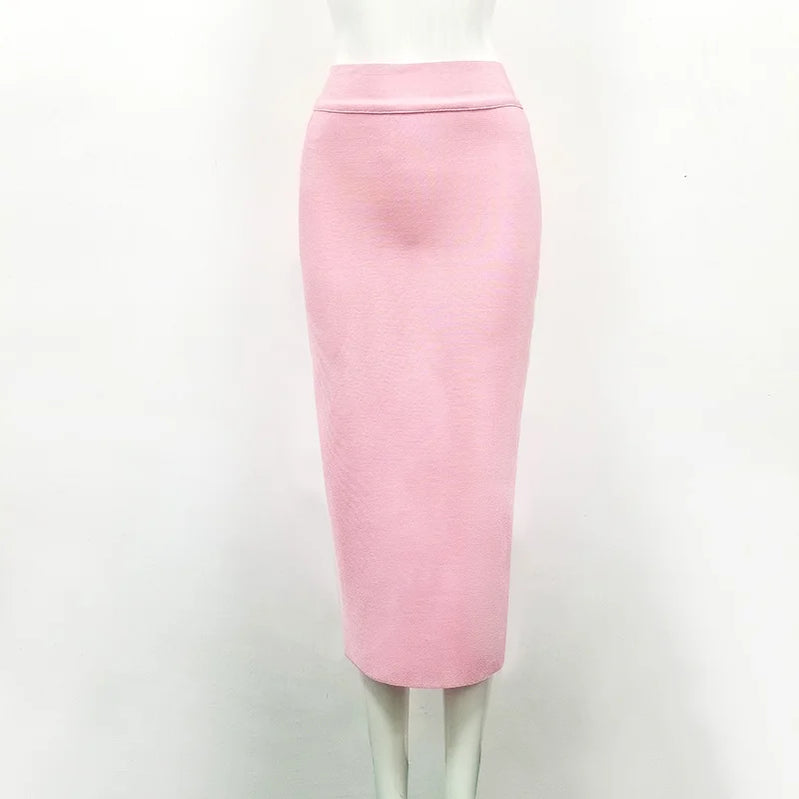 Women Candy Color Sexy Neon Green Brown Orange Yellow Knee Length Bandage Pencil Skirt 2020 Designer Skirt Faldas 78cm