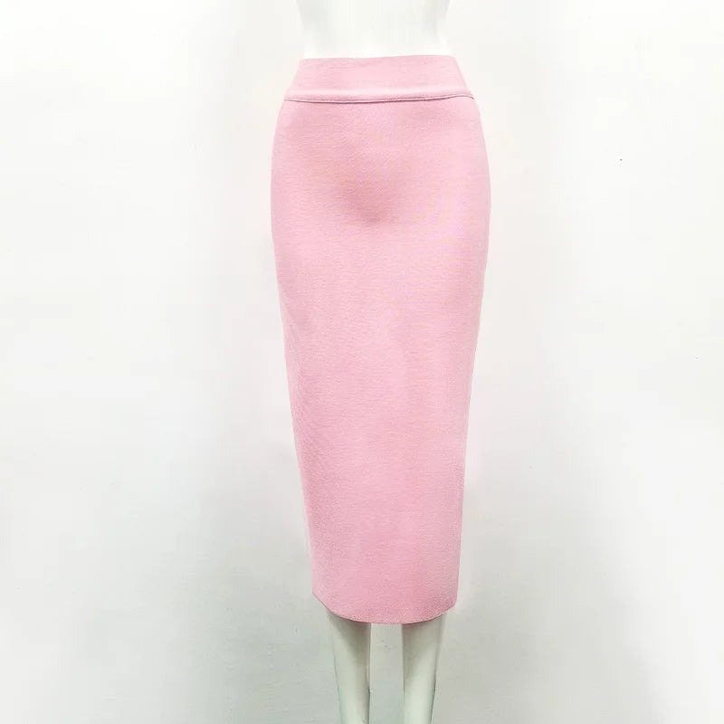 Women Candy Color Sexy Neon Green Brown Orange Yellow Knee Length Bandage Pencil Skirt 2020 Designer Skirt Faldas 78cm