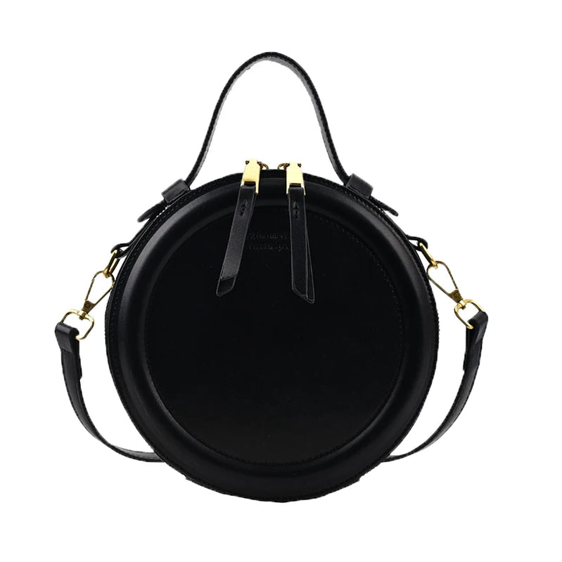 Round Leather Crossbody Bags For Women Luxury Handbags Women Bags Designer Shoulder Bag Female Retro Clutch Purses