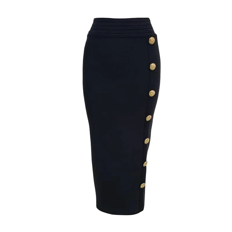 Arrival Women Button Black Blue Red Bodycon Bandage Skirt Designer High Waist High Street Party Club Pencil Skirt 75cm black