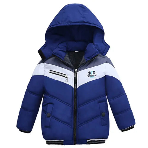 Baby boy winter cotton jacket letter printing plus velvet warm hooded padded coat thickened 2-5years old Beibei quality clothing Photo Color 1
