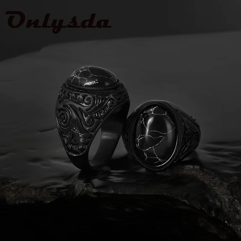 Stainless Steel Jewelry Ring Men Black Stone Rings Trend Charm Fashion Male Women Finger Band Engagement Wedding Gift