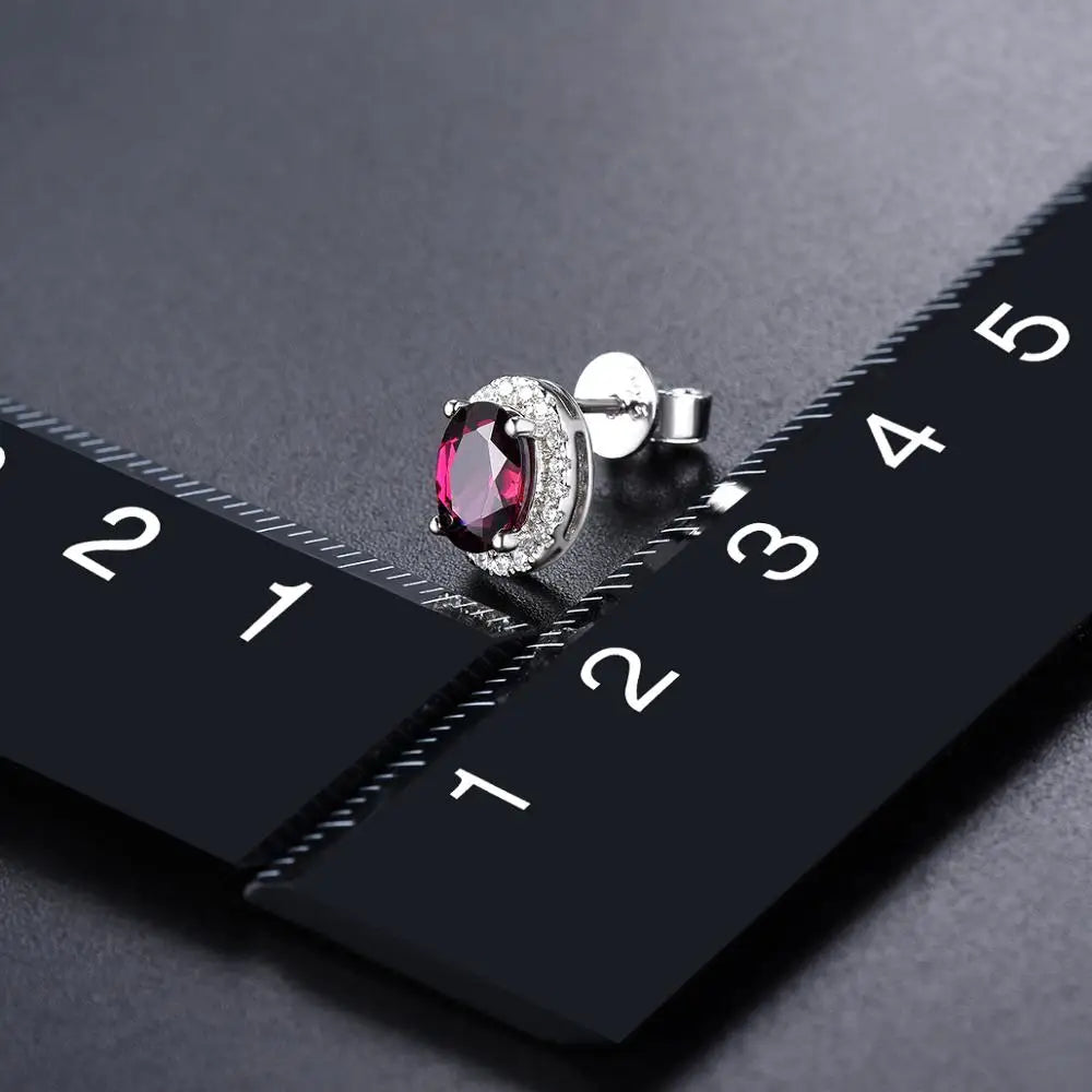 Hutang 2.06ct Genuine Rhodolite Garnet 925 Silver Stud Earrings Solid 925 Sterling Silver Fine Elegant Jewelry for Women